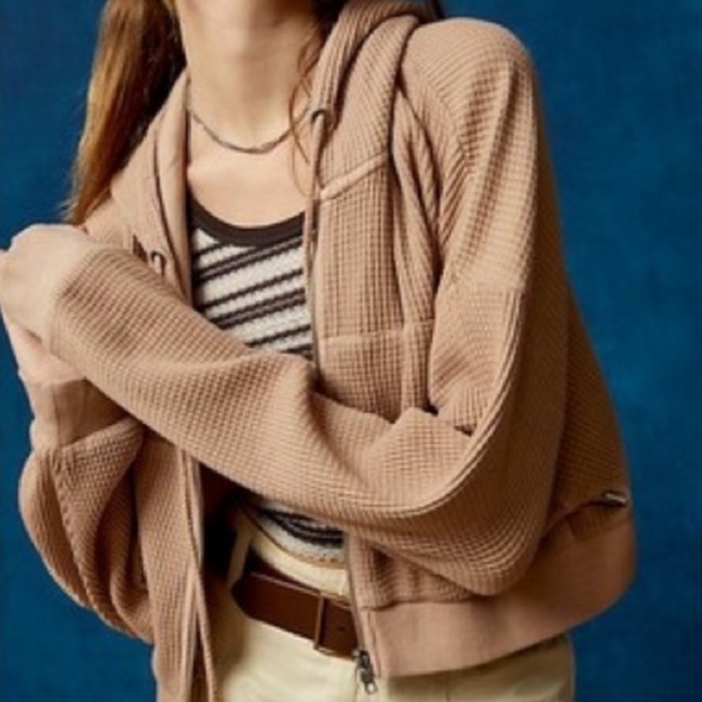 urban outfitters bdg leah waffle knit zip-up hoodie sweatshirt